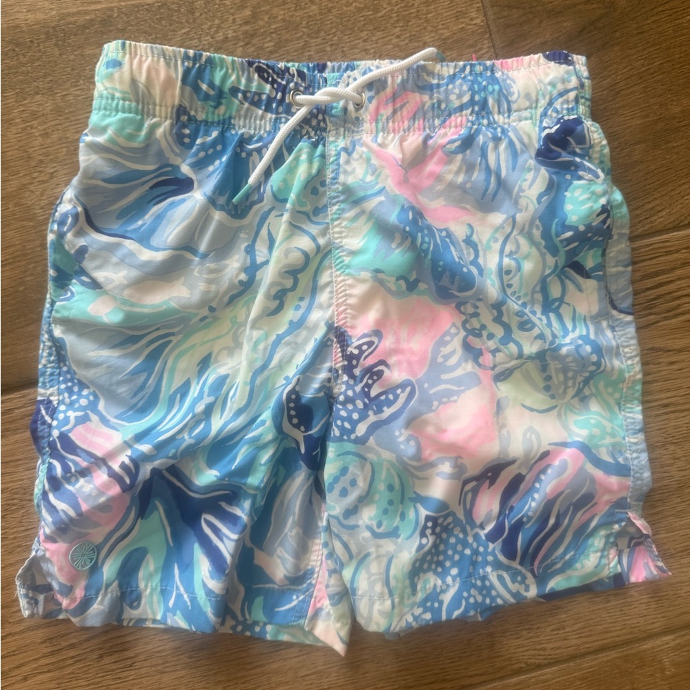 Boys Lilly Pulitzer Blue and Pink Capri Swim Trunk